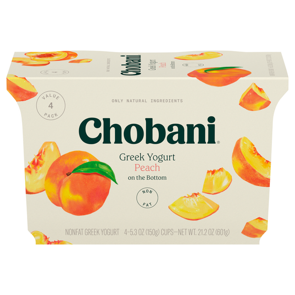 Chobani Non Fat Peach on the Bottom Greek Yogurt Cup - 4 ct