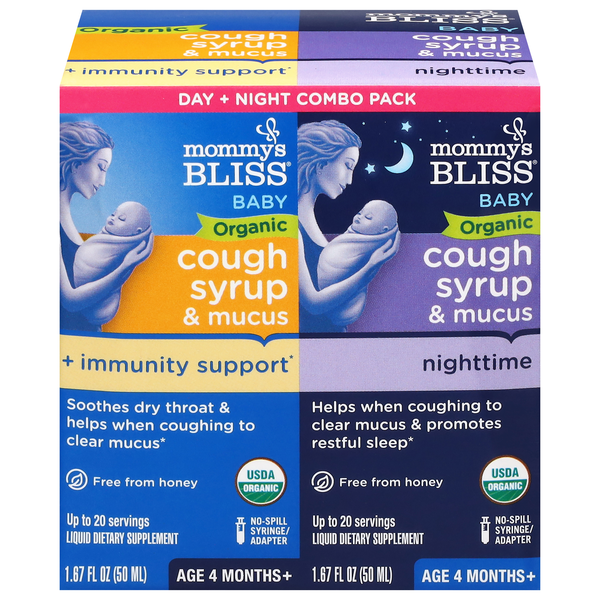 Mommy's Bliss Kids Day + Night Cough Syrup Organic Ages 4+ - 2 ct