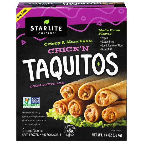 Starlite Cuisine Plant-Based Gluten Free Chick'n Taquitos - 8 ct Frozen