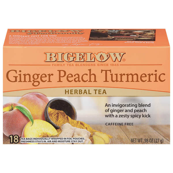 Bigelow Caffeine Free Ginger Peach Turmeric Herbal Tea Bags