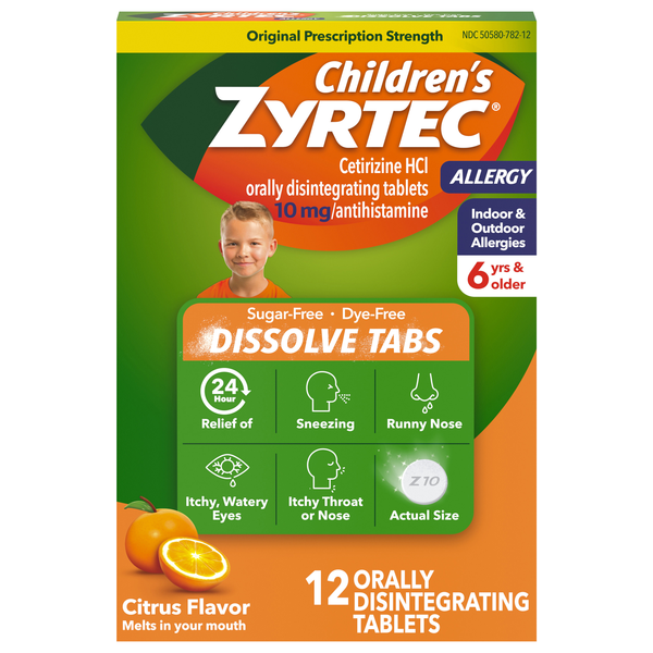 Children's Zyrtec Citrus Flavor Allergy Dissolve Tabs 6 Years +