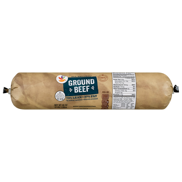 Our Brand All Natural 73% Lean 27% Fat Ground Beef Roll Fresh