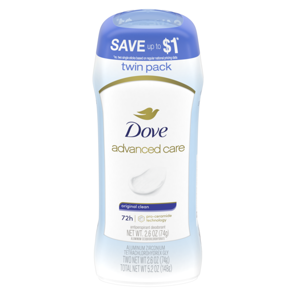 Dove Original Clean Antiperspirant Deodorant Invisible Solid 2.6 oz/2 ct