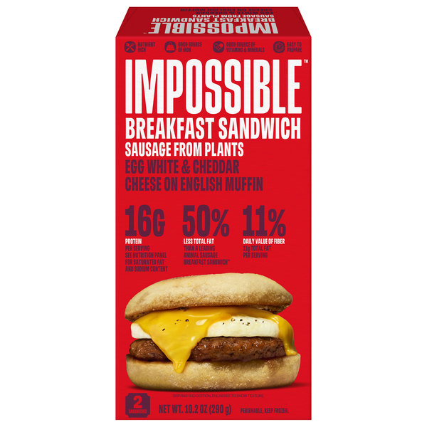Impossible Sausage Egg White & Cheddar Breakfast Sandwich - 2 ct Frozen