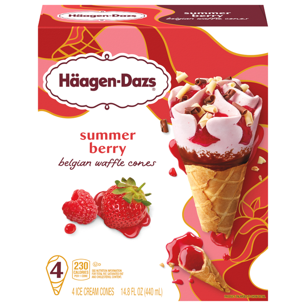 Haagen-Dazs Summer Berry Belgian Waffle Ice Cream Cones - 4 ct