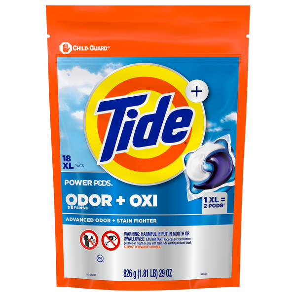 Tide+ Ultra Oxi Power Pods Odor Eliminators Laundry Detergent Pacs - 18 ct
