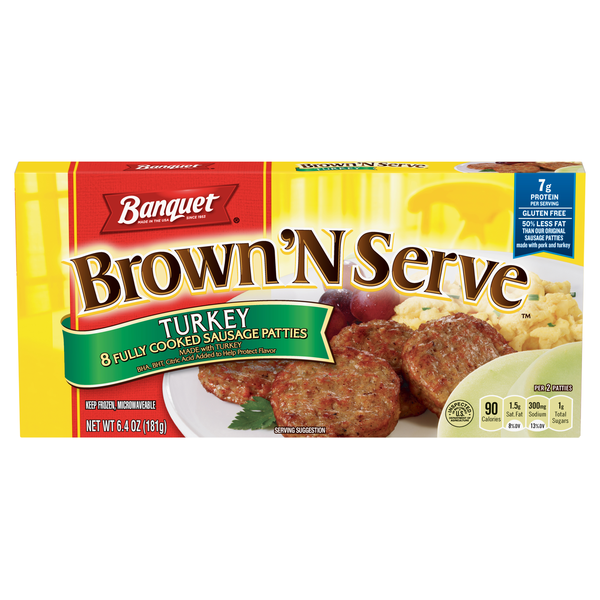 Banquet Brown 'N Serve Turkey Breakfast Sausage Patties - 8 ct Frozen