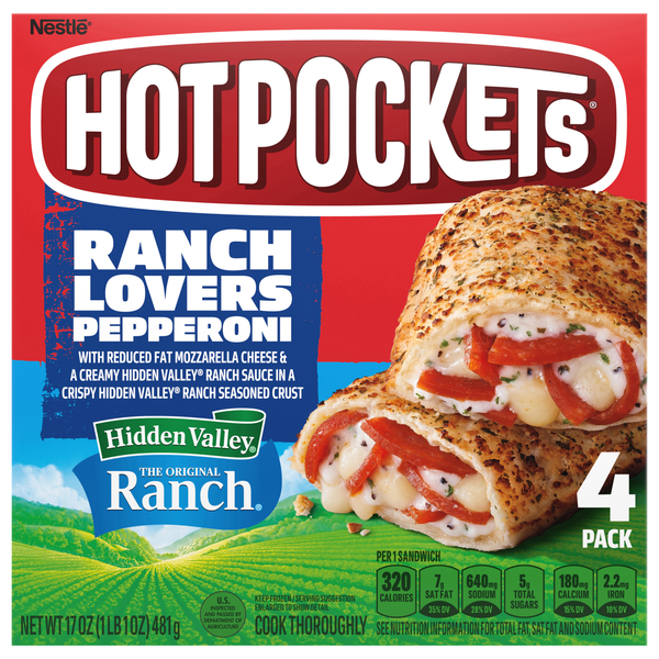 HOT POCKETS Hidden Valley Ranch Lovers Pepperoni Sandwiches - 4 ct Frozen