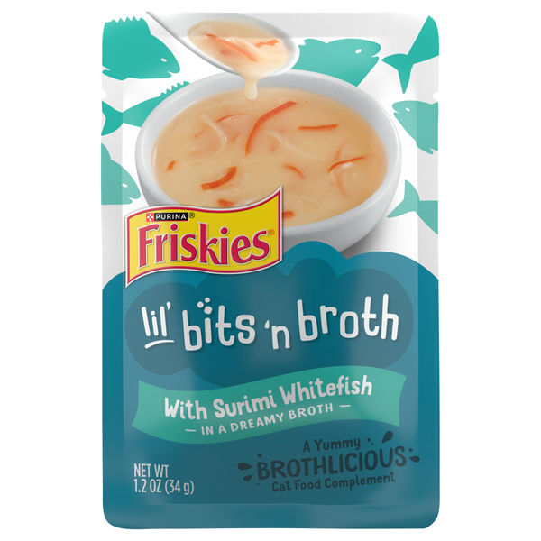 Friskies Lil' Bits 'n Broth with Surimi Whitefish Cat Food Compliment