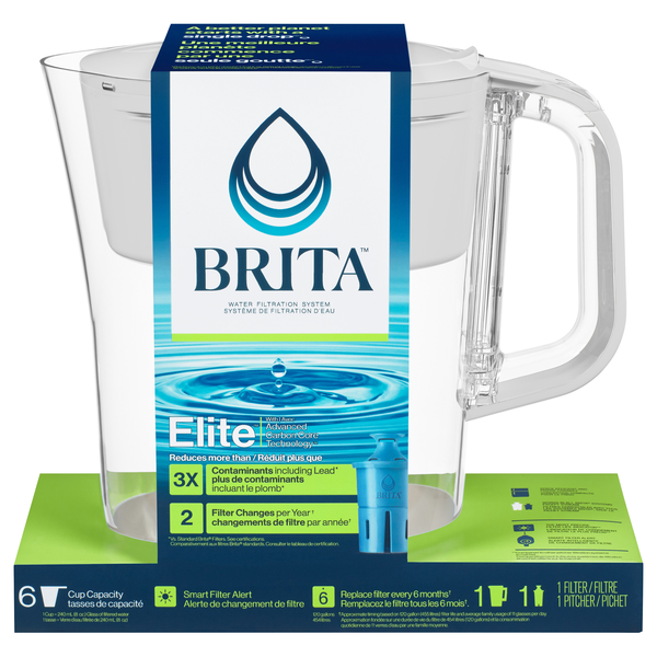 Brita Denali White Water Pitcher with Elite Filter 6 Cup