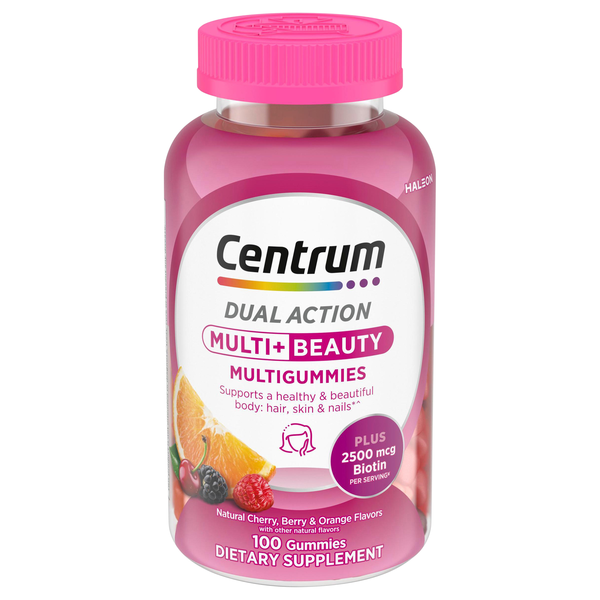 Centrum Multi + Beauty Gummies Natural Cherry Berry & Orange Flavors