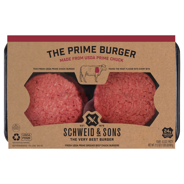 Schweid & Sons The Prime Burger Ground Beef Chuck Patties - 4 ct Fresh