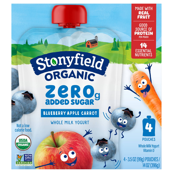 Stonyfield Organic Zero Added Sugar Blueberry Apple Carrot Yogurt - 4 ct