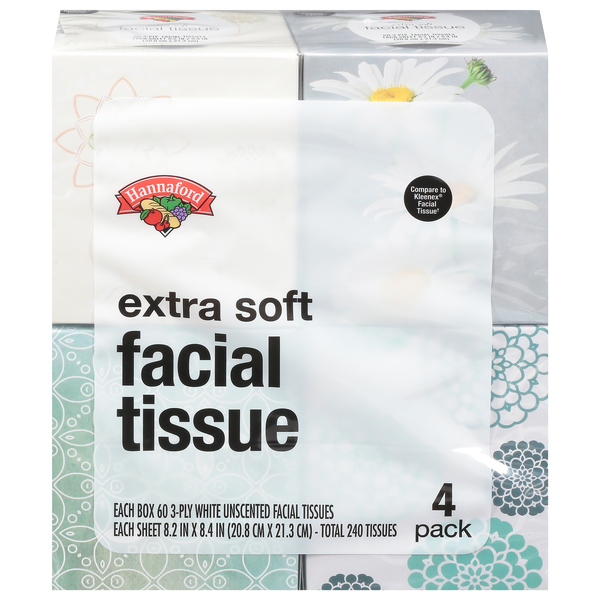 Hannaford Extra Soft 3-Ply Facial Tissue - 4 ct