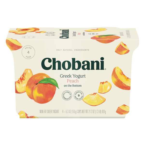 Save on Chobani Greek Yogurt Peach on the Bottom 0 Milk Fat 4 ct