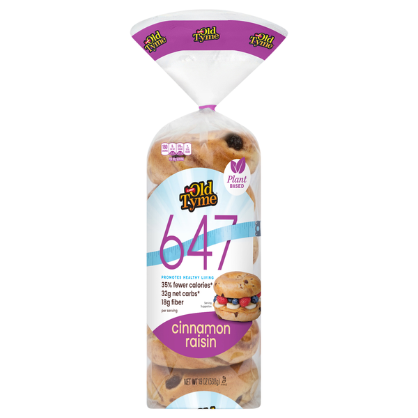 Schmidt Old Tyme 647 Lower Calorie High Fiber Cinnamon Raisin Bagels 6 ct