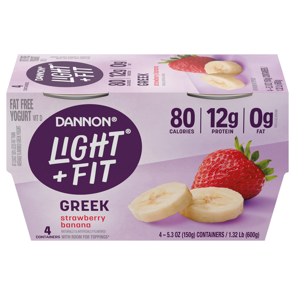 Dannon Light + Fit Fat Free Strawberry Banana Greek Yogurt Cups - 4 ct