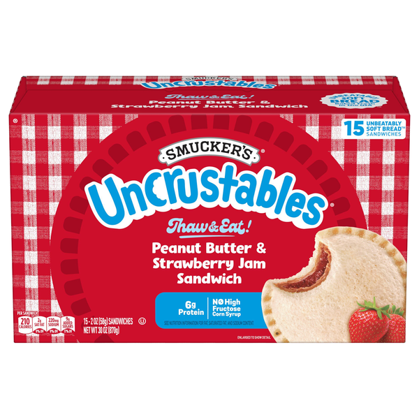 Smucker's Uncrustables Peanut Butter & Strawberry Jam Sandwich - 15 ct