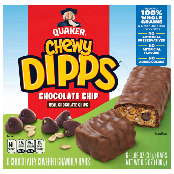 Quaker Chewy Dipps Granola Bars Chocolate Chip - 6 ct
