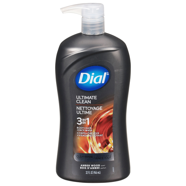 Dial Men Ultimate Clean Amber Wood 3-in-1 Body + Hair + Face Wash Pump