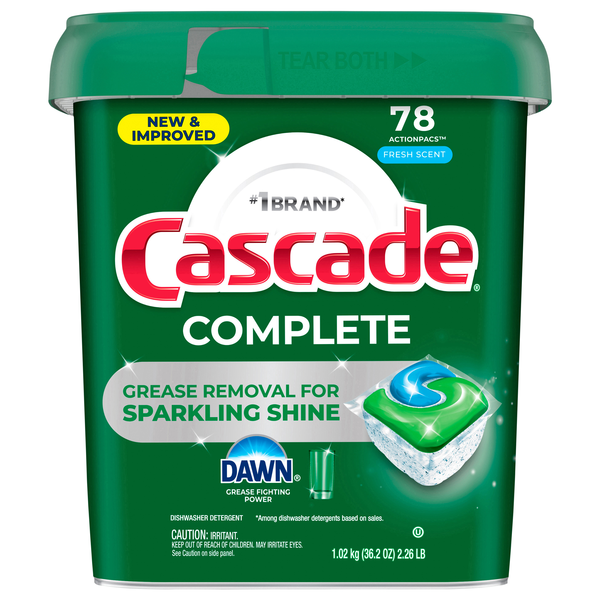 Cascade Complete Dawn Fresh Scent Dishwasher Detergent ActionPacs - 78 ct