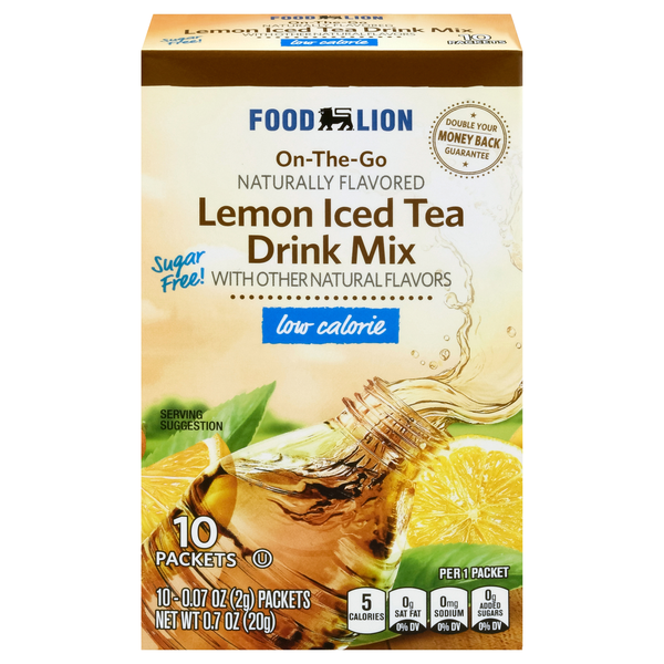 Food Lion Sugar Free Lemon Iced Tea Drink Mix On The Go Packets - 10 ct