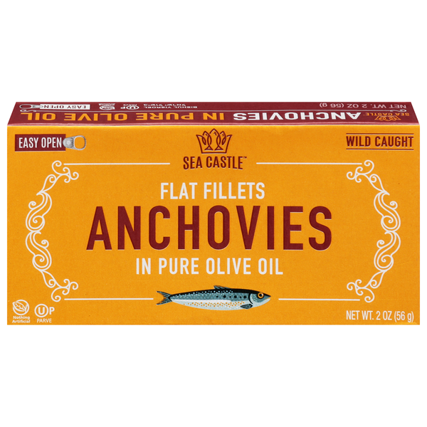 Sea Castle Wild Caught Flat Fillets Anchovies in Pure Olive Oil
