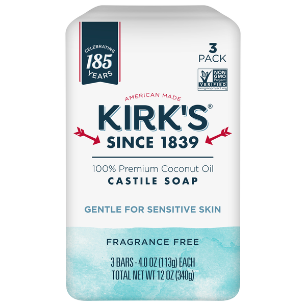 Kirk's Sensitive Skin Fragrance Free Gentle Castile Soap Bars - 3 ct