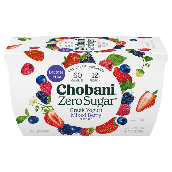 Chobani Zero Sugar Non Fat Mixed Berry Greek Yogurt Cup - 4 ct