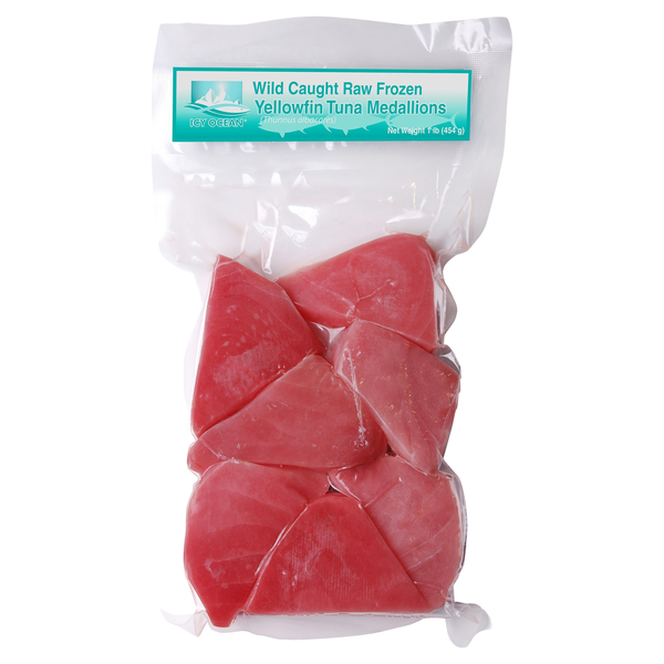 Icy Ocean Wild Caught Raw Yellowfin Tuna Medallions Frozen