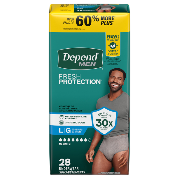 Depend Men's Fresh Protection Incontinence Underwear Maximum Gray L
