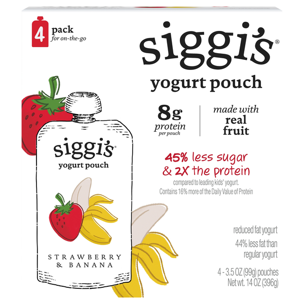 Siggi's Kids Low Fat Strawberry & Banana Yogurt Pouch - 4 ct