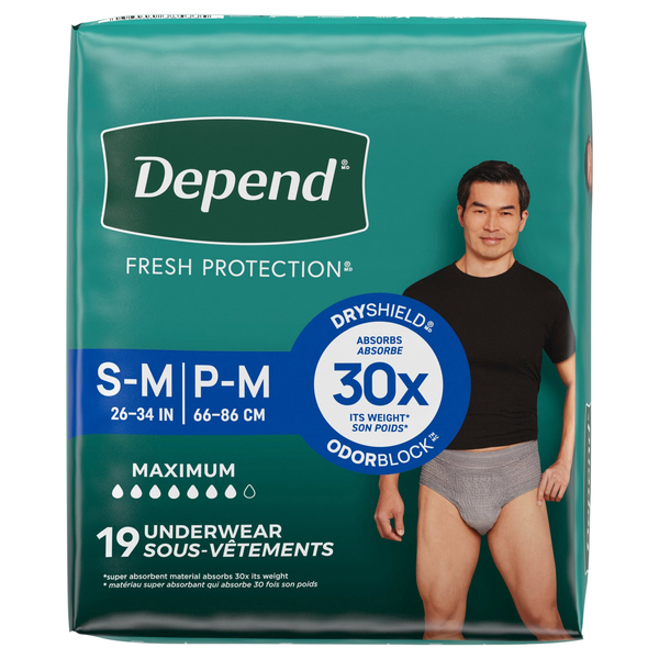 Depend Men's Fresh Protection Incontinence Underwear Maximum Gray S/M