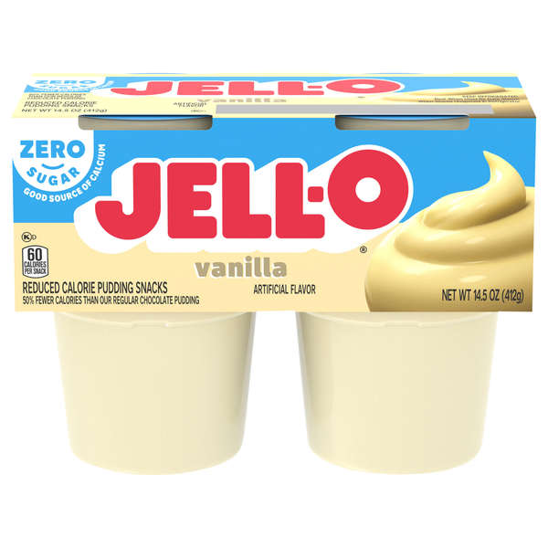 Jell-O Zero Sugar Vanilla Pudding Snack Cups - 4 ct