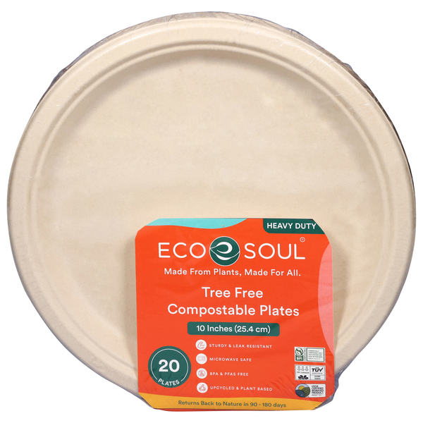 Eco Soul Compostable Round Paper Plates 10 Inch