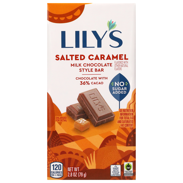 Lily's Gluten Free No Sugar Added Salted Caramel Milk Chocolate Candy Bar