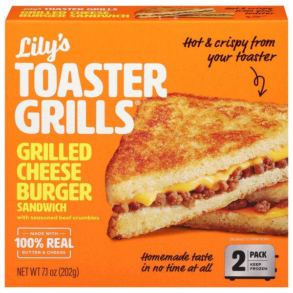 Lily's Toaster Grills Grilled Cheese Burger Sandwich - 2 ct Frozen