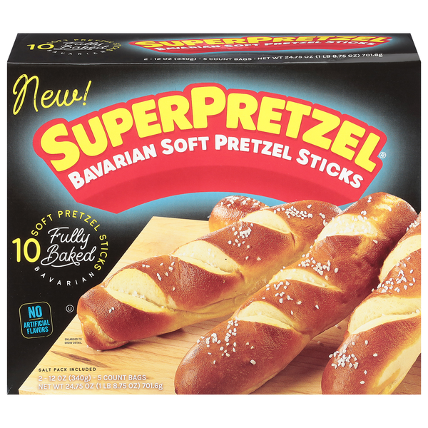 SuperPretzel Bavarian Soft Pretzel Sticks - 10 ct Frozen