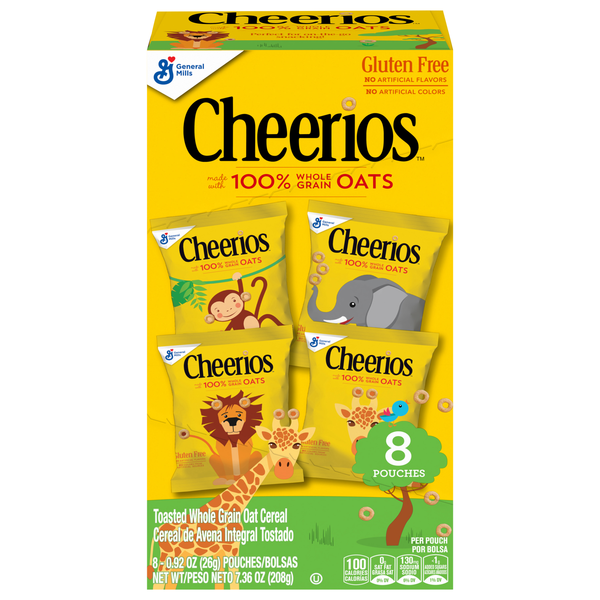 Cheerios Gluten Free Toasted Whole Grain Oat Cereal Pouches - 8 ct