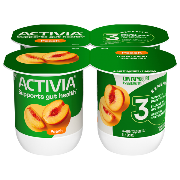Activia Low Fat Peach Probiotic Yogurt Cups - 4 ct
