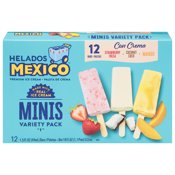 Helados Mexico Minis Strawberry Mango Coconut Ice Cream Bars - 12 ct