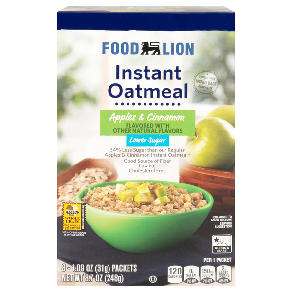 Food Lion Lower Sugar Apples & Cinnamon Instant Oatmeal - 8 ct