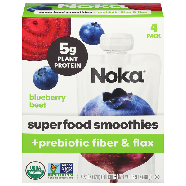 Noka Organic Blueberry Beet Superfood Smoothie + Prebiotic - 4 ct