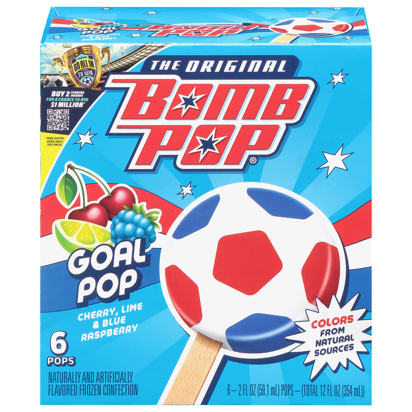 Bomb Pop Goal Cherry Lime & Blue Raspberry Pops - 6 ct