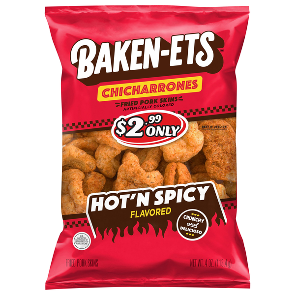 Baken-Ets Chicharrones Fried Pork Skins Hot 'N Spicy
