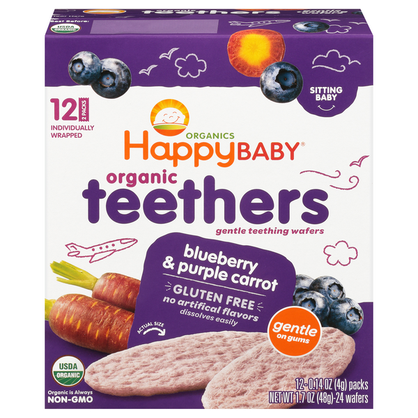 Happy Baby Organics Blueberry & Purple Carrot Teething Wafers - 12 ct
