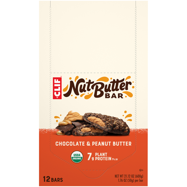 CLIF Nut Butter Organic Choc & Peanut Butter 7g Plant Protein Bars - 12 ct