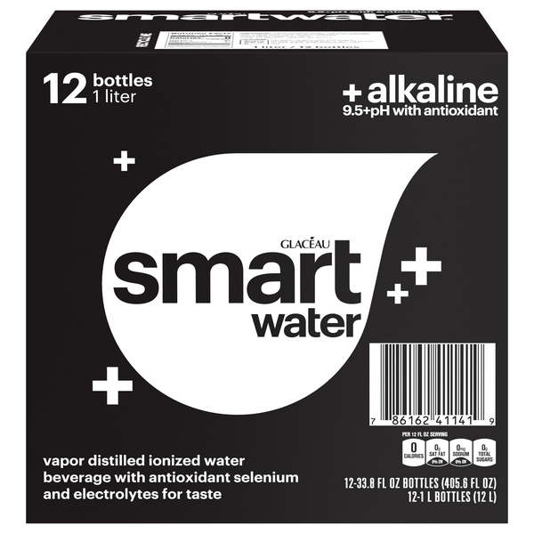 smartwater Vapor Distilled Ionized Water Alkaline 9.5+pH - 12 pk