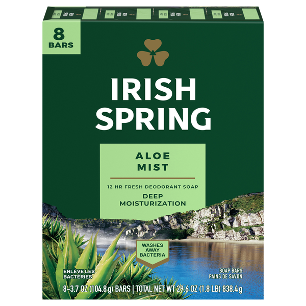 Irish Spring Aloe Mist Deodorant Soap Bars - 8 ct