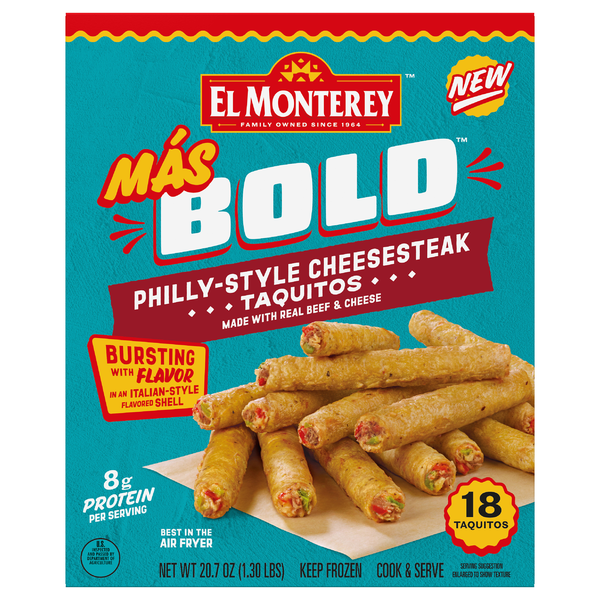 El Monterey Mas Bold Philly Style Cheesesteak Taquitos - 18 ct Frozen